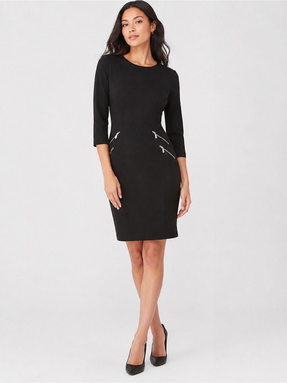 Express Black Midi Sheath Dress with Silver Zip Accents